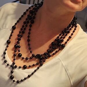 Multi-Strand Black Beaded Necklace - Women Jewelry